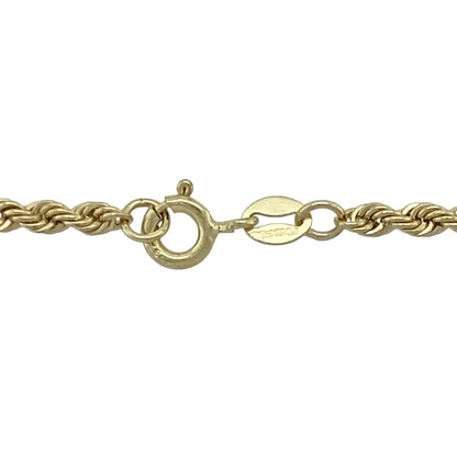 Add classic texture and elegant shine to your collection with this pre-owned 9ct yellow gold rope chain, featuring a timeless design that’s perfect for everyday wear or layering with other pieces.

Design: The chain showcases a traditional rope-style link pattern measuring 3mm wide, creating a beautiful twisted effect that reflects light from every angle.
Material: Made from 9-carat yellow gold, the polished finish enhances the chain’s rich tone and lasting brilliance.