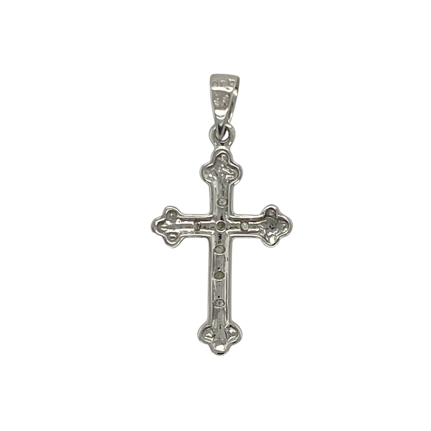 Bring radiant sparkle and meaningful style to your collection with this pre-owned 9ct white gold diamond set cross pendant—a classic symbol of faith and elegance.

Design: The pendant features a traditional cross shape adorned with shimmering diamonds that catch the light beautifully, creating a refined and graceful look.
Material: Made from 9-carat white gold, the polished finish enhances the brilliance of the diamonds and adds a sleek, modern touch.
