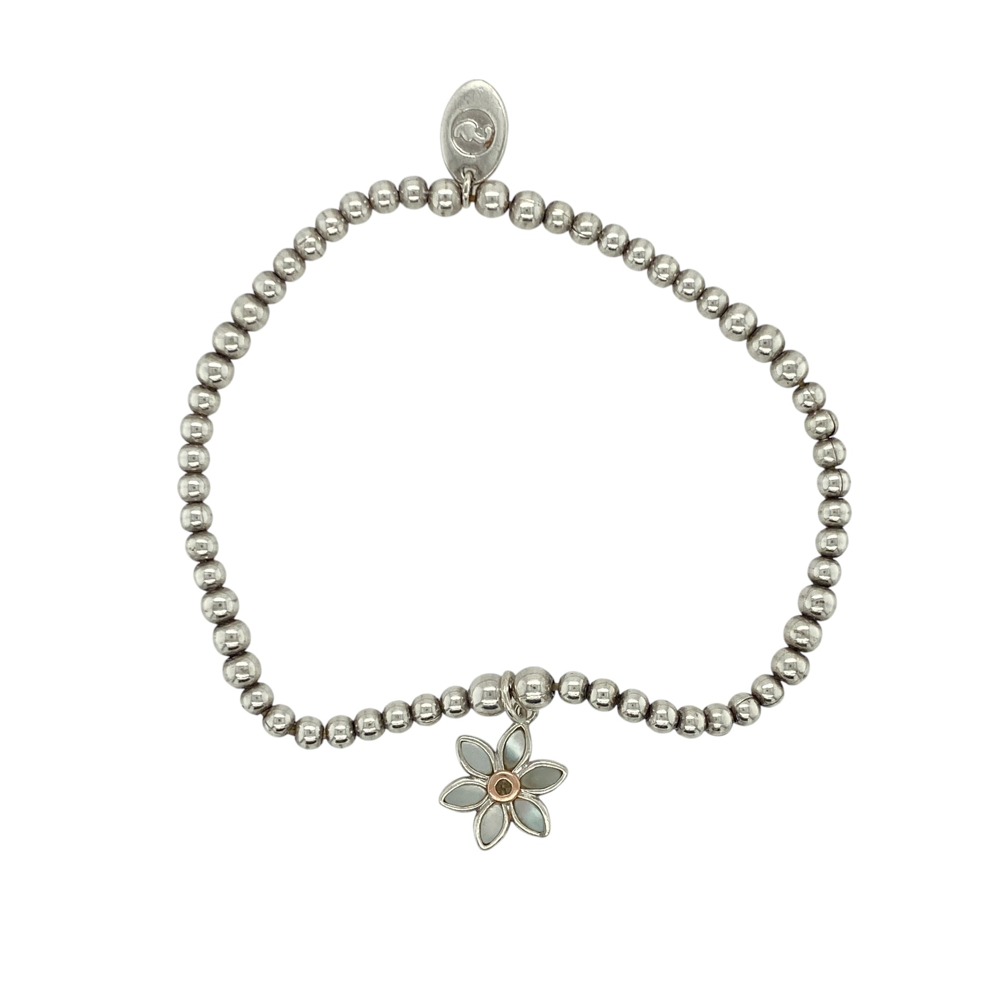 925 Silver & Mother of Pearl Set Flower Clogau Beaded Stretchy Bracelet