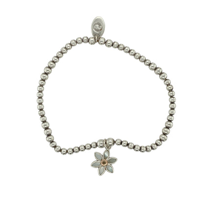 925 Silver & Mother of Pearl Set Flower Clogau Beaded Stretchy Bracelet