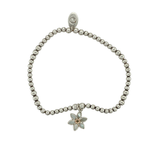 925 Silver & Mother of Pearl Set Flower Clogau Beaded Stretchy Bracelet