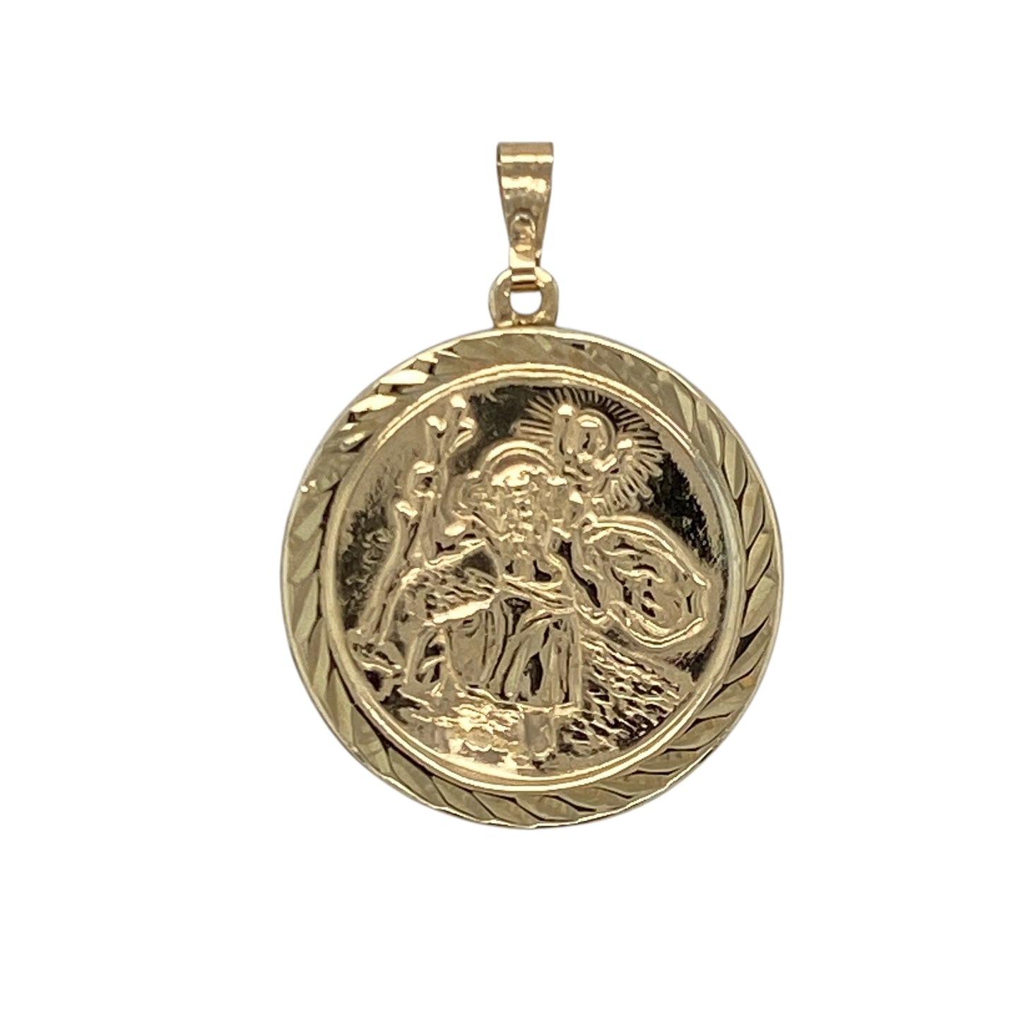 Add classic faith and lightweight elegance to your collection with this pre-owned 9ct yellow gold round hollow St Christopher pendant, a timeless symbol of protection and guidance—perfect for everyday wear or gifting.

Design: The pendant features a traditional round design depicting St Christopher, the patron saint of travellers, with fine detailing for a refined and meaningful look.
