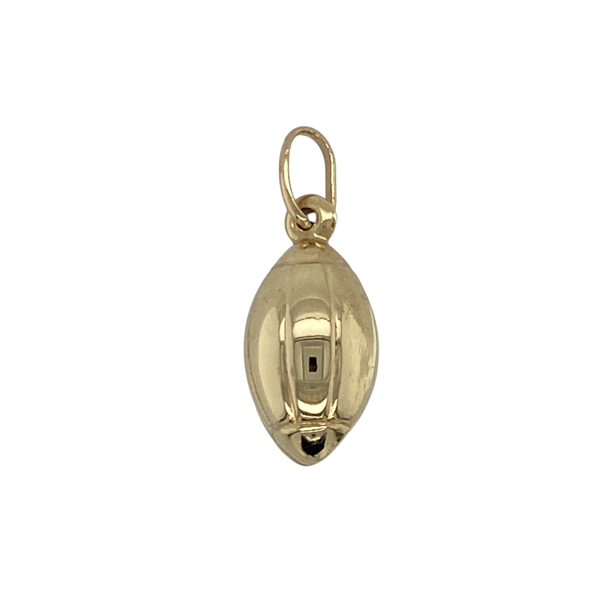Add sporty charm and polished style to your collection with this pre-owned 9ct yellow gold hollow rugby ball pendant, a perfect piece for rugby fans or those who appreciate unique designs—ideal for everyday wear or gifting.

Design: The pendant features a finely detailed rugby ball shape with smooth contours and a high-shine finish, capturing the essence of the classic sporting emblem.
Material: Made from 9-carat yellow gold, the polished surface enhances the rich golden tone and provides a radiant glow.