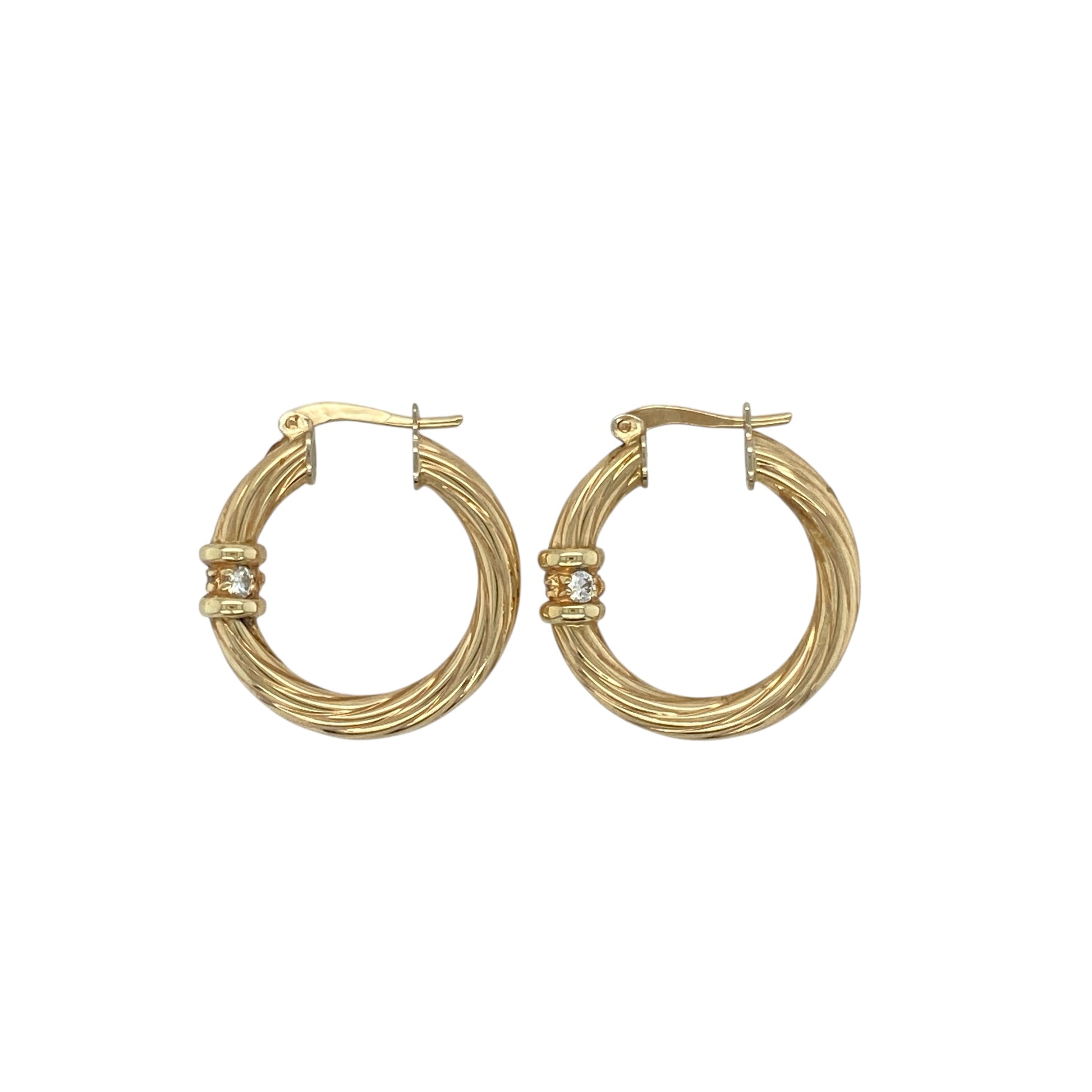 9ct Gold & Cubic Zirconia Twisted Hoop Creoles