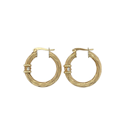 9ct Gold & Cubic Zirconia Twisted Hoop Creoles