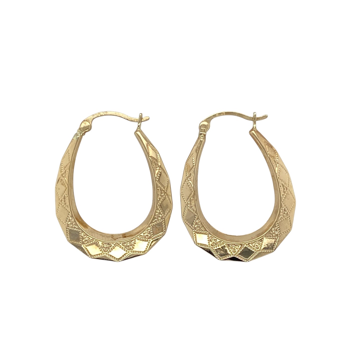9ct Gold Patterned Oval Creoles