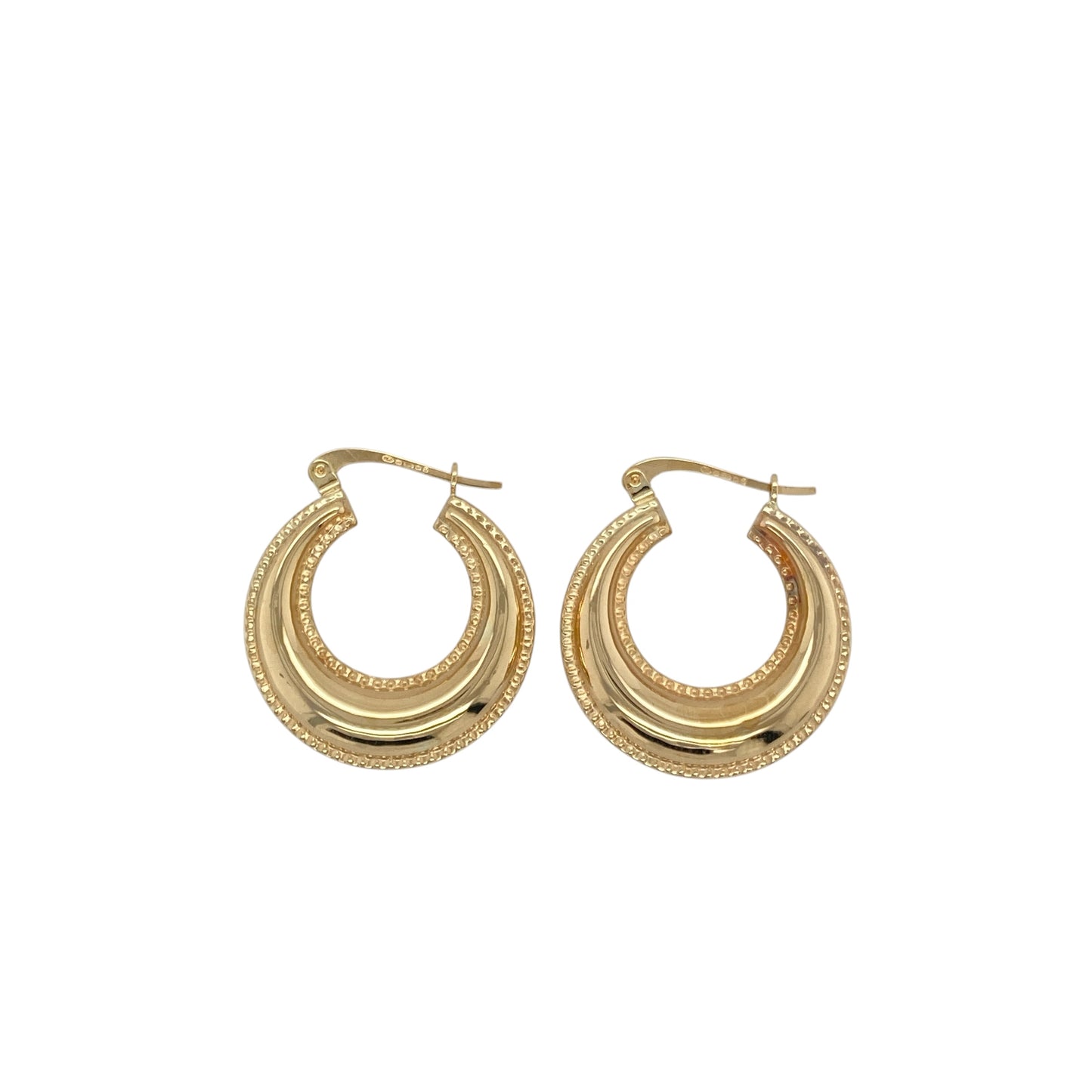 9ct Gold Beaded Edge Polished Creole Earrings