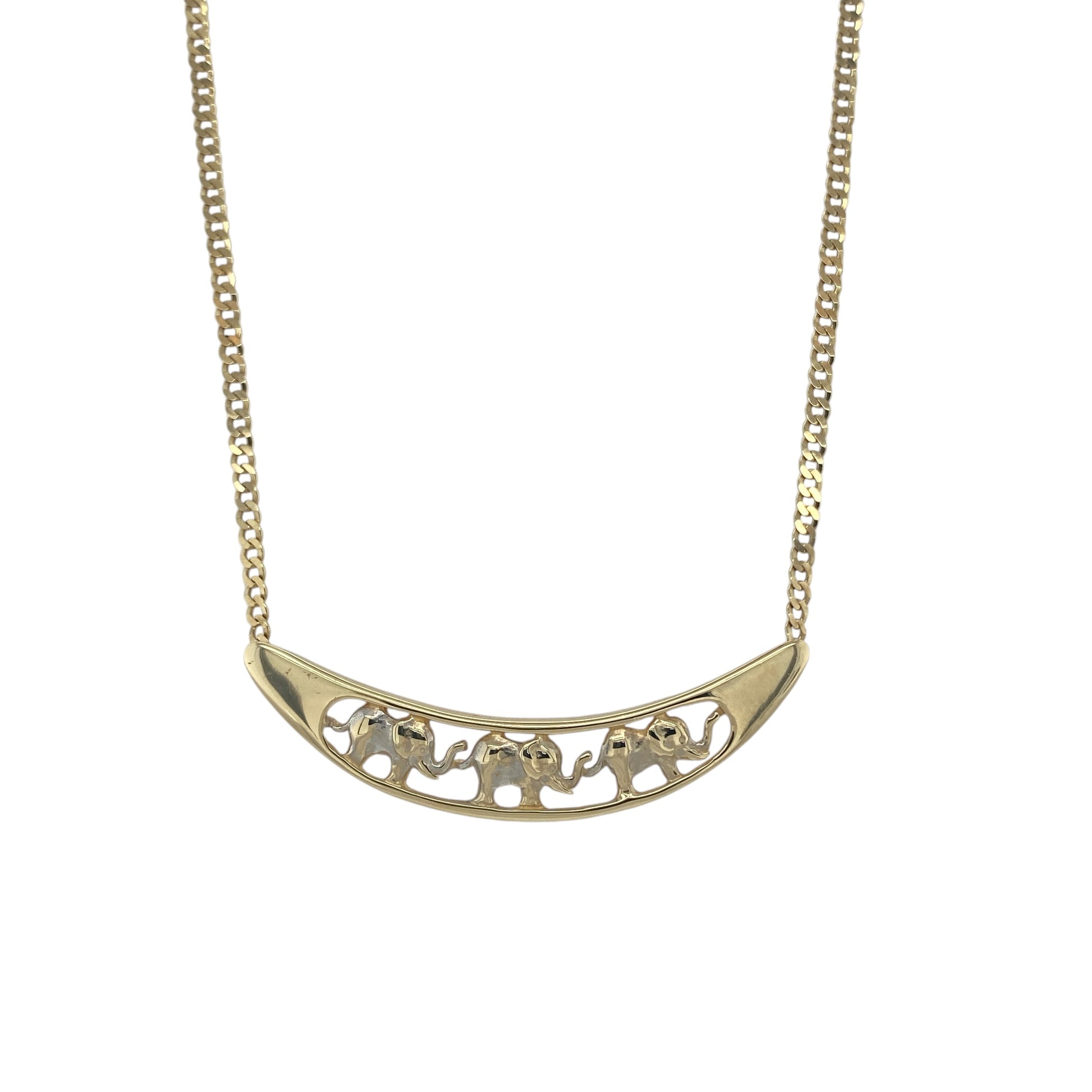9ct Gold Curved Bar Elephant 16" Necklace