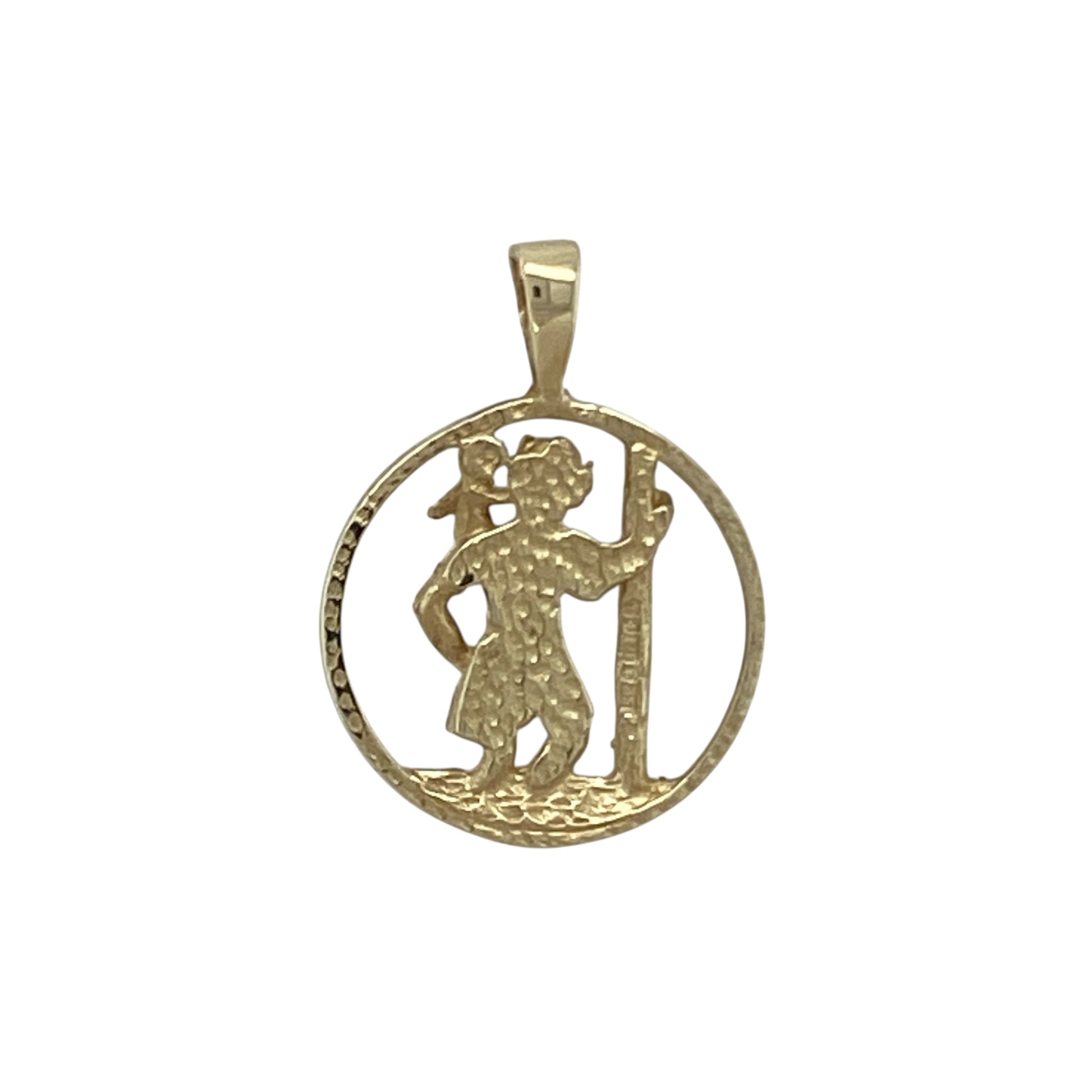 Bring meaningful symbolism and elegant detail to your collection with this pre-owned 9ct yellow gold open round St Christopher pendant—an inspiring piece associated with protection and safe travels.

Design: Featuring an open round frame with a detailed St Christopher motif at the centre, the pendant offers a refined and airy look while retaining classic significance.
Material: Made in 9-carat yellow gold, the polished finish highlights the intricate design with a warm, radiant shine.