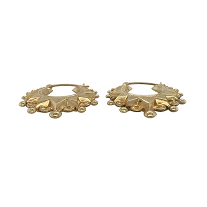 Bring bold texture and timeless shine to your collection with these pre-owned 9ct yellow gold fancy patterned hoop creole earrings—an elegant pair with classic appeal.

Design: Featuring a traditional creole hoop enhanced with an intricate fancy patterned finish, these earrings offer a richly detailed look that adds depth and sophistication.
Material: Made in 9-carat yellow gold, the polished surface highlights the ornate patterning with a warm, radiant glow.