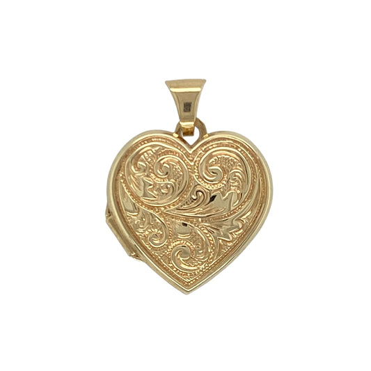9ct Gold Engraved Patterned Heart Locket