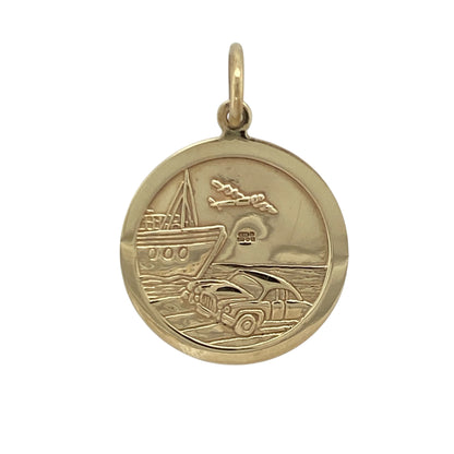 Bring meaningful symbolism and classic detail to your collection with this pre-owned 9ct yellow gold double-sided St Christopher pendant—an inspiring piece associated with protection and safe travels.

Design: Featuring a traditional round St Christopher motif on both sides, the pendant offers detailed imagery and a timeless, versatile focal point.
Material: Made in 9-carat yellow gold, the polished finish enhances the intricate design with a warm, radiant shine.