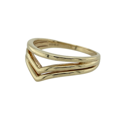 Bring graceful curves and elegant simplicity to your collection with this pre-owned 9ct yellow gold double wishbone ring—an attractive piece offering timeless style and a distinctive flowing shape.

Design: This size P band features a 9mm wide double wishbone front, creating a smooth, sweeping silhouette that adds depth and visual interest to the classic band form.
Material: Made from 9-carat yellow gold, the warm tone enhances the ring’s refined design and polished finish.