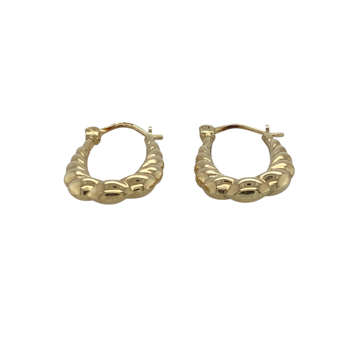 Bring playful texture and warm golden tone to your collection with these pre-owned 9ct yellow gold bubble-style creole earrings—an elegant pair offering subtle detail and timeless appeal.

Design: These oval creole earrings feature a raised bubble-style pattern, creating a soft, rounded texture that adds charm and visual interest to their classic shape.
Material: Made from 9-carat yellow gold, the earrings display a polished, radiant finish that enhances their warm golden glow.