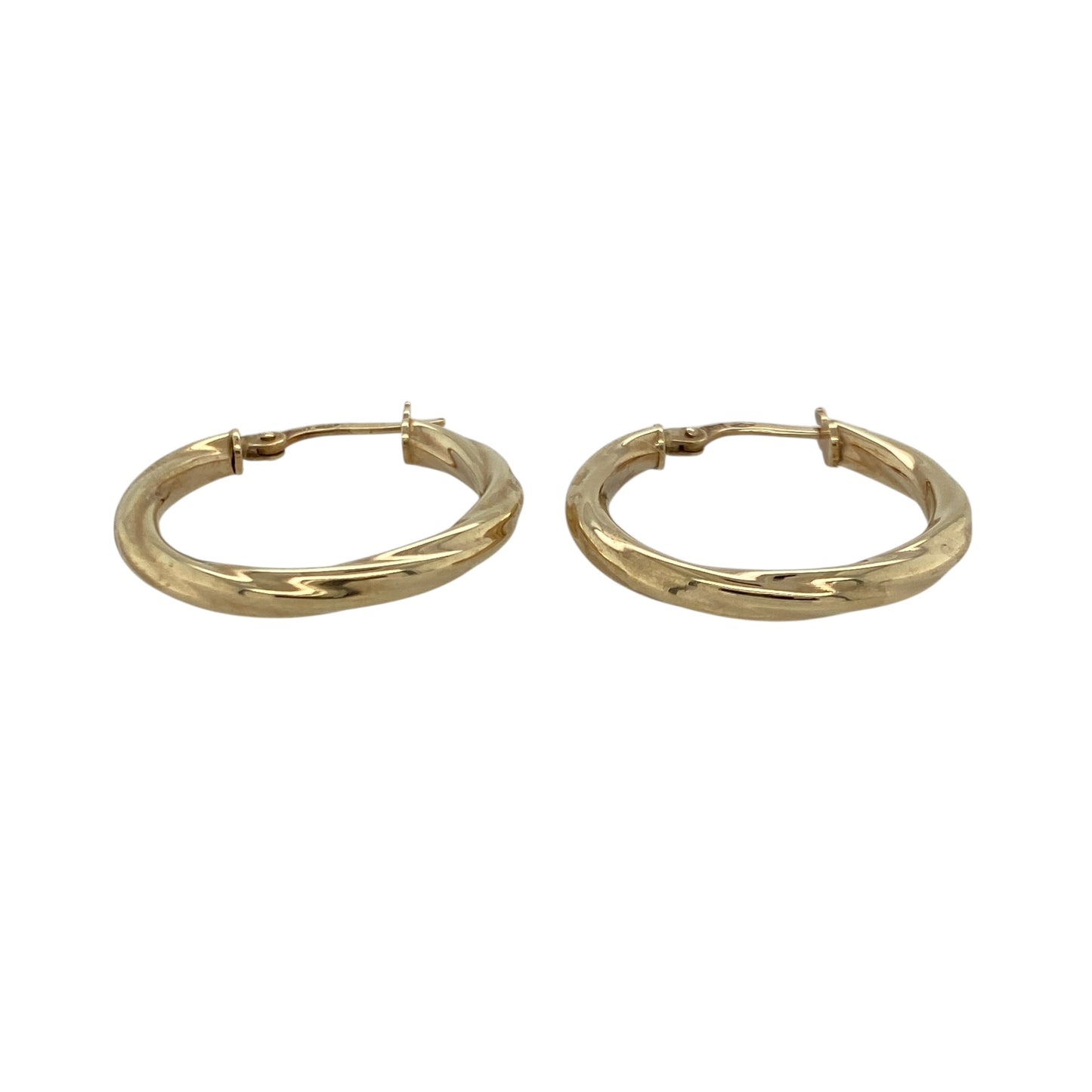 Bring elegant movement and classic golden shine to your collection with these pre-owned 9ct yellow gold twisted creole earrings—an attractive pair offering timeless style and subtle texture.

Design: These hoop creole earrings feature a twisted design that adds depth, light play, and a refined sense of movement to their traditional shape.
Material: Made from 9-carat yellow gold, the earrings have a polished, radiant finish that highlights the twist detailing.