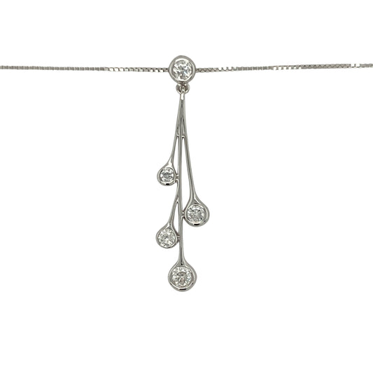 Bring refined sparkle and graceful elegance to your collection with this pre-owned 18ct white gold diamond drop pendant necklace—an exquisite piece offering timeless sophistication and radiant brilliance.

Design: This 3.5cm pendant features an elegant drop design adorned with diamonds totalling approximately 0.41ct, creating a bright, flowing display of light and movement.