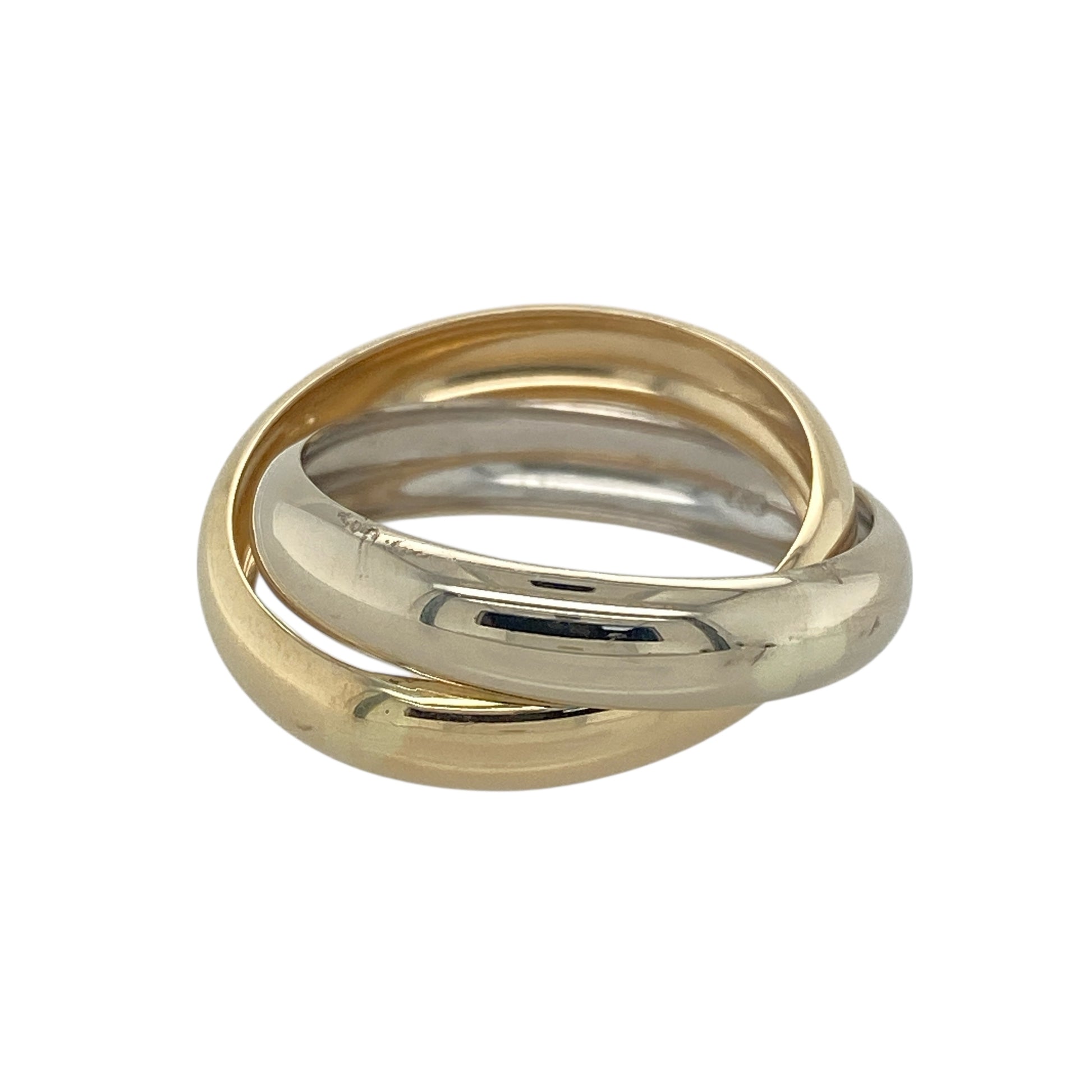 Bring modern style and sleek contrast to your jewellery collection with this pre-owned 9ct yellow and white gold double band ring — a contemporary piece with clean lines and elegant balance.

Design: The ring features two separate 4mm bands, one in yellow gold and one in white gold, worn together to create a combined width of approximately 7mm for a bold yet refined look.
Material: Made from 9ct yellow and white gold, the contrasting tones add visual interest and enhance the modern, versatile design.