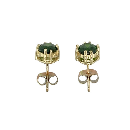 9ct Gold & Oval Green Stone Set Stud Earrings