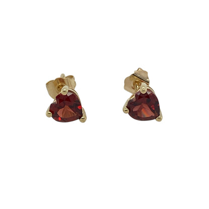 Bring romantic colour and delicate sparkle to your accessory collection with these pre-owned 9ct yellow gold garnet heart stud earrings — a sweet and timeless pair with rich, warm tones.

Design: Each earring features a 5mm heart-shaped garnet, offering deep red colour and a charming, feminine silhouette.
Material: Made from 9ct yellow gold, the polished finish enhances the warmth of the metal and beautifully complements the rich garnet stones.