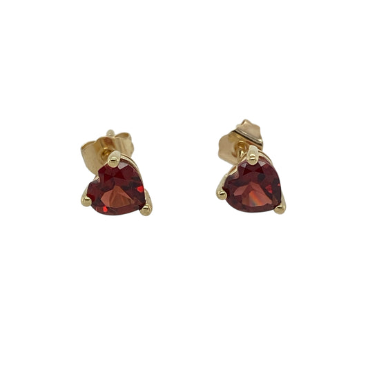 Bring romantic colour and delicate sparkle to your accessory collection with these pre-owned 9ct yellow gold garnet heart stud earrings — a sweet and timeless pair with rich, warm tones.

Design: Each earring features a 5mm heart-shaped garnet, offering deep red colour and a charming, feminine silhouette.
Material: Made from 9ct yellow gold, the polished finish enhances the warmth of the metal and beautifully complements the rich garnet stones.