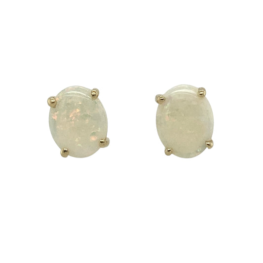 Bring soft shimmer and classic elegance to your accessory collection with these pre-owned 14ct yellow gold opalique oval stud earrings — a graceful pair with timeless appeal.

Design: Each earring features a 9mm by 7mm opalique stone, offering gentle iridescence and a smooth oval shape for a refined, luminous look.
Material: Made from 14ct yellow gold, the polished finish enhances the warm tone of the metal and beautifully complements the soft glow of the opalique stones.