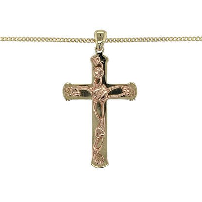 Bring meaningful symbolism and elegant craftsmanship to your jewellery collection with this pre-owned 9ct yellow and rose gold Clogau Tree of Life cross pendant on a 20" Clogau curb chain — a striking piece rich in heritage and detail.

Design: The pendant measures 4.2cm in length including the bail and features a beautifully detailed cross intertwined with the iconic Tree of Life motif, blending flowing branches and roots for a design full of significance.