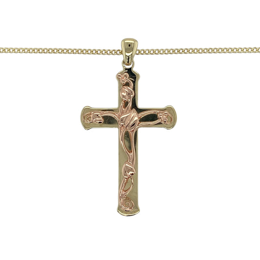 Bring meaningful symbolism and elegant craftsmanship to your jewellery collection with this pre-owned 9ct yellow and rose gold Clogau Tree of Life cross pendant on a 20" Clogau curb chain — a striking piece rich in heritage and detail.

Design: The pendant measures 4.2cm in length including the bail and features a beautifully detailed cross intertwined with the iconic Tree of Life motif, blending flowing branches and roots for a design full of significance.