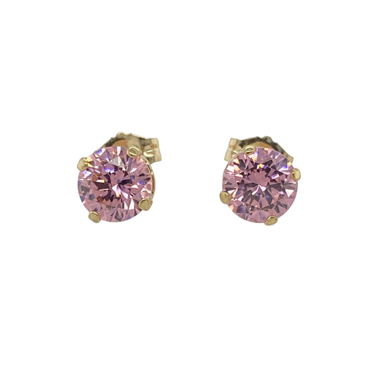 Bring soft colour and feminine charm to your accessory collection with these pre-owned 9ct yellow gold pink stone stud earrings — a pretty and timeless pair with gentle sparkle.

Design: Each earring features a 6mm round pink stone, offering a bright yet delicate pop of colour in a classic polished setting.
Material: Made from 9ct yellow gold, the warm finish enhances the soft pink tones of the stones for a beautifully balanced look.