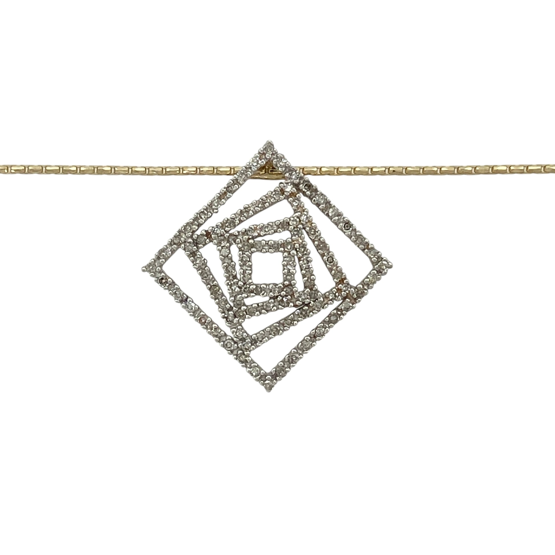 Bring modern elegance and subtle sparkle to your jewellery collection with this pre-owned 9ct yellow gold diamond abstract square pendant on an 18" snake chain — a contemporary piece with refined sophistication.

Design: The pendant measures 2.5cm in length and features an abstract square-inspired design accented with delicate diamonds, creating a stylish focal point with clean, artistic lines.