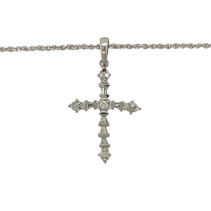 Bring meaningful elegance and refined sparkle to your jewellery collection with this pre-owned 9ct white gold diamond cross pendant on an 18" sparkle chain — a timeless piece with bright, graceful charm.

Design: The pendant measures 3cm in length including the bail and features a slender cross design accented with delicate diamonds, creating a beautiful blend of simplicity and brilliance.