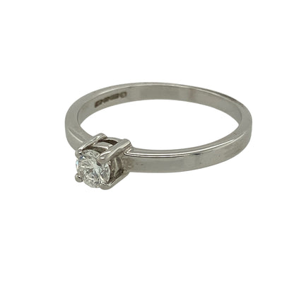 Bring refined sparkle and timeless elegance to your jewellery collection with this new 9ct white gold diamond solitaire ring — a classic piece with bright, sophisticated charm.

Design: The ring features an approximately 0.25ct brilliant-cut diamond at the centre, offering vibrant, eye-catching sparkle in a traditional solitaire style.
Material: Made from 9ct white gold, the polished finish enhances the cool, modern tone of the metal and beautifully complements the diamond’s natural brilliance.