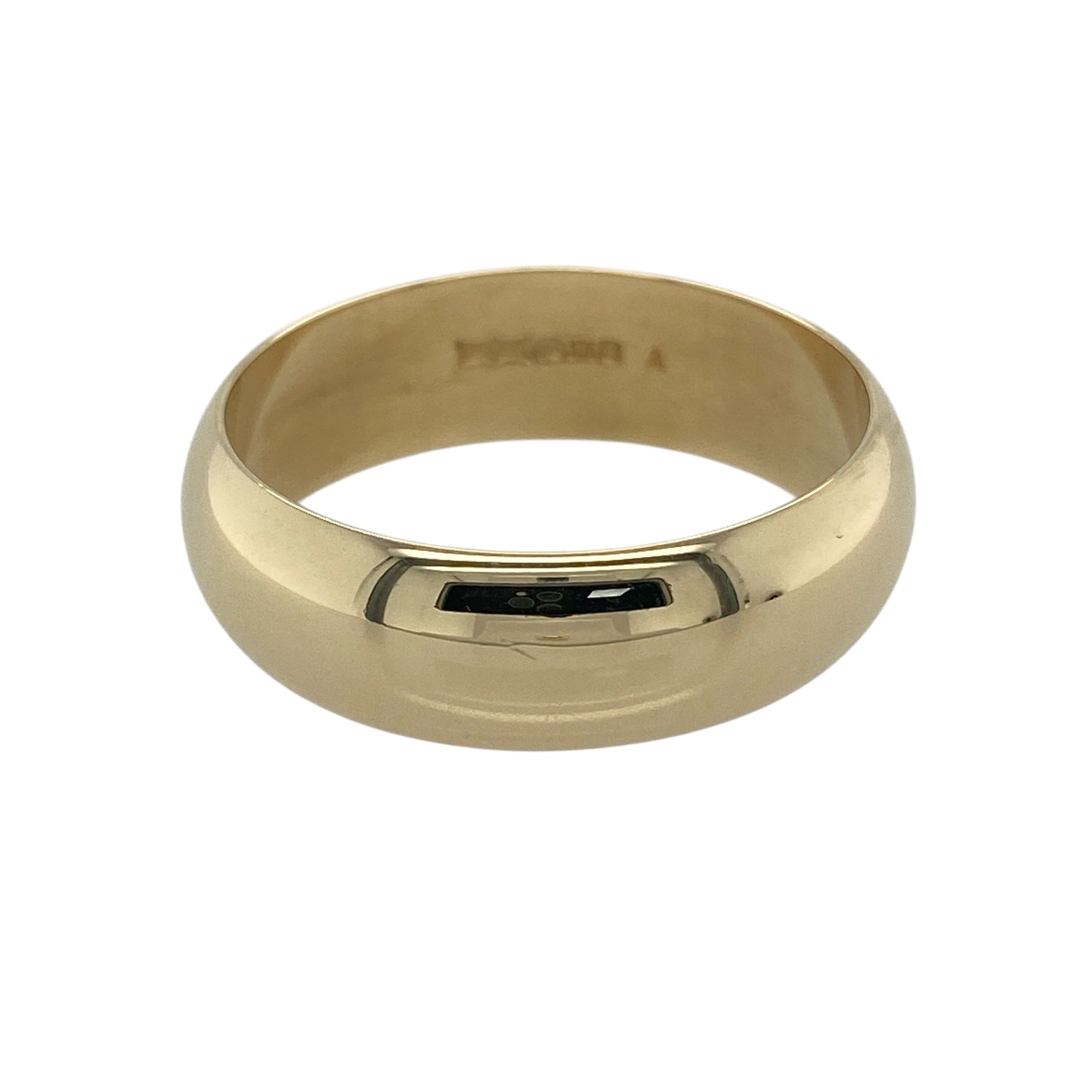 Bring classic elegance and enduring style to your collection with this pre-owned 9ct yellow gold 8mm wedding band ring—an iconic piece that offers timeless simplicity and a refined golden shine.

Design: This traditional band features a smooth, polished finish and a generous 8mm width, giving it a bold yet sophisticated presence. Its clean, rounded profile ensures a comfortable fit while maintaining a sleek, understated look.