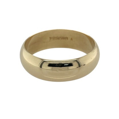 Bring classic elegance and enduring style to your collection with this pre-owned 9ct yellow gold 8mm wedding band ring—an iconic piece that offers timeless simplicity and a refined golden shine.

Design: This traditional band features a smooth, polished finish and a generous 8mm width, giving it a bold yet sophisticated presence. Its clean, rounded profile ensures a comfortable fit while maintaining a sleek, understated look.