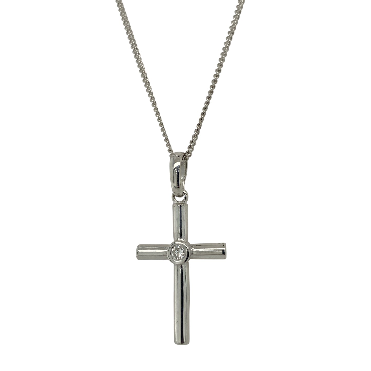 9ct White Gold & Diamond Set Cross 20" Necklace