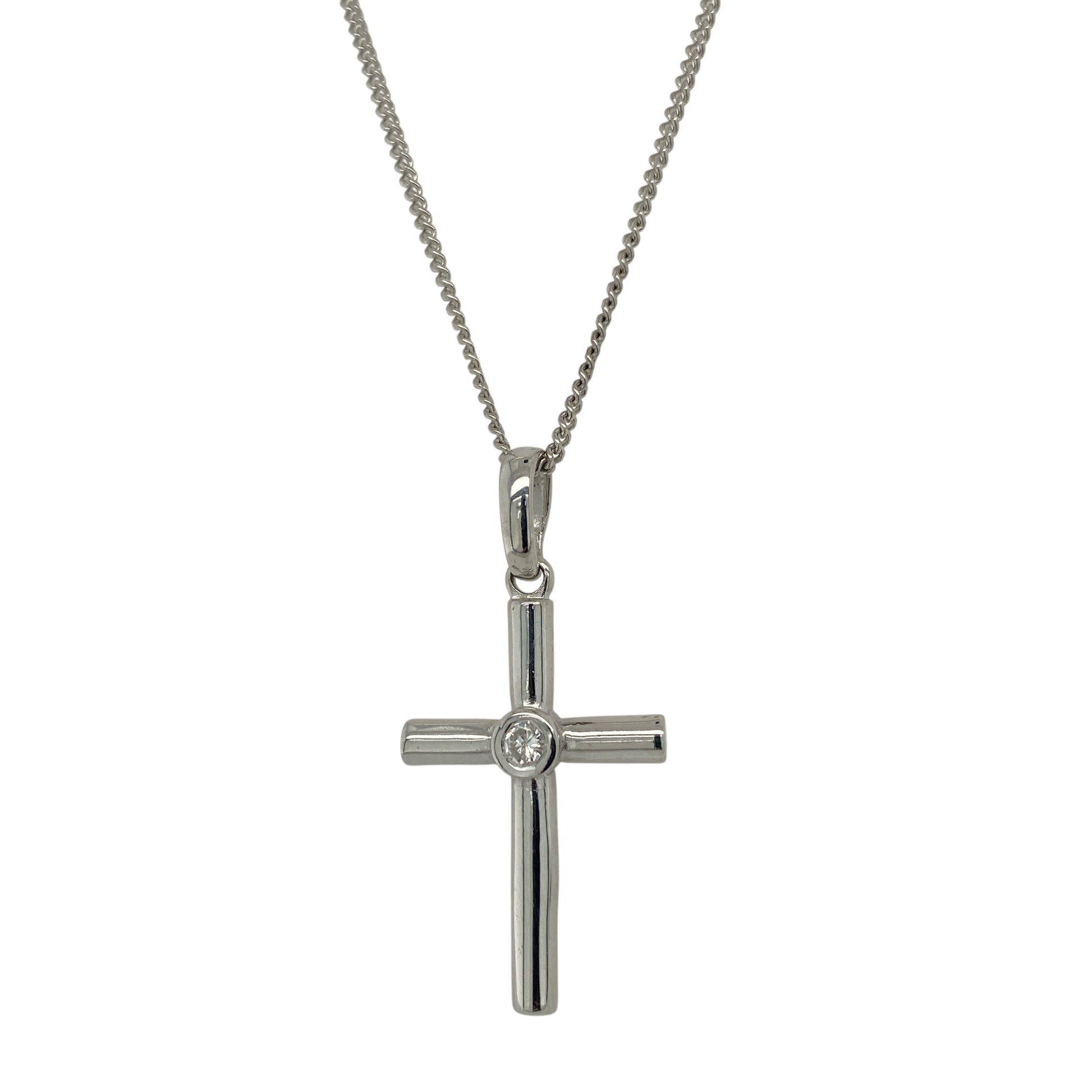9ct White Gold & Diamond Set Cross 20" Necklace