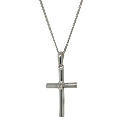 9ct White Gold & Diamond Set Cross 20" Necklace