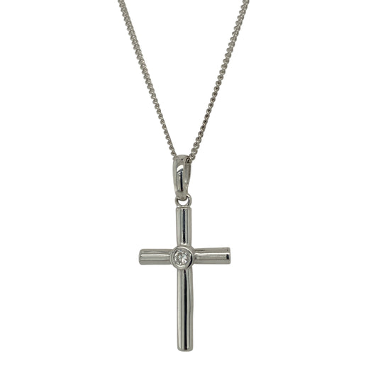 9ct White Gold & Diamond Set Cross 20" Necklace