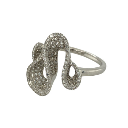 Bring dazzling sparkle and contemporary elegance to your collection with this pre-owned 18ct white gold diamond pavé swirl ring—an eye-catching statement piece with luxurious presence.

Design: This striking ring features a flowing swirl design, pavé set with diamonds to create exceptional brilliance and movement. The front of the ring measures approximately 1.9cm long, giving it a bold, elegant silhouette that catches the light beautifully.