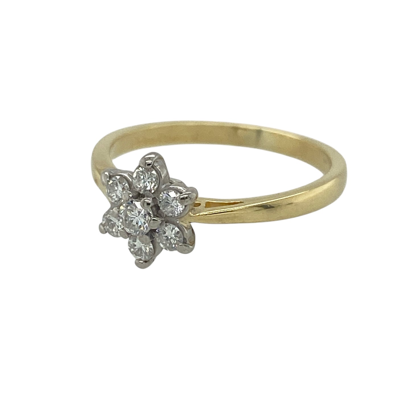 Bring delicate sparkle and timeless charm to your jewellery collection with this pre-owned 18ct yellow gold & diamond set flower cluster ring, combining classic design with elegant brilliance.

Design: The ring features a floral-inspired cluster arrangement, with diamonds grouped together to form a charming flower motif that creates eye-catching sparkle and soft, feminine appeal.
