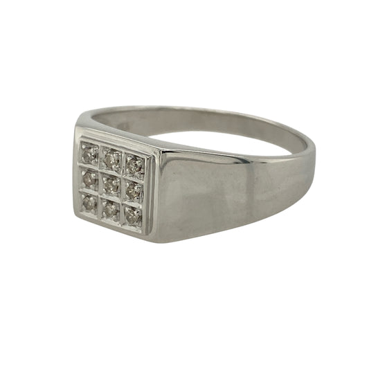 Bring bold style and refined sparkle to your jewellery collection with this pre-owned 9ct white gold & diamond set square signet ring, combining classic form with modern brilliance.

Design: The ring features a traditional square signet style, elevated with diamond detailing for a striking and contemporary look.
Material: Made from 9-carat white gold, the bright polished finish enhances the clean lines of the signet design and the sparkle of the diamonds.