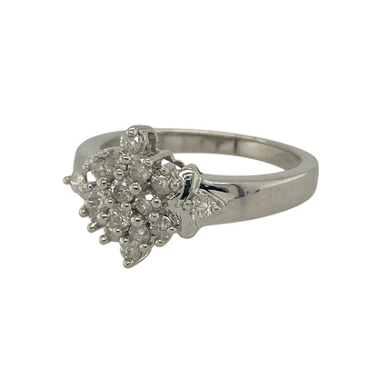 Bring elegant sparkle and timeless appeal to your jewellery collection with this pre-owned 9ct white gold & diamond set cluster ring, offering classic design and refined brilliance.

Design: The ring features a traditional cluster arrangement, with multiple diamonds grouped together to create a radiant and eye-catching focal point.
Material: Made from 9-carat white gold, the bright polished finish enhances the sparkle of the diamonds and gives the ring a clean, contemporary look.