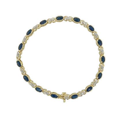 9ct Gold Diamond & Sapphire Set 7.25" Bracelet