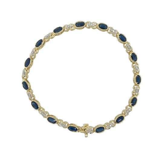 9ct Gold Diamond & Sapphire Set 7.25" Bracelet