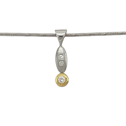 Bring modern elegance and refined sparkle to your jewellery collection with this pre-owned 14ct white and yellow gold & diamond set drop pendant necklace, offering contemporary design with subtle contrast.

Design: The pendant features a sleek drop shape with a brushed effect finish and a rubover-set diamond, creating a clean and understated silhouette that sits beautifully at the neckline.