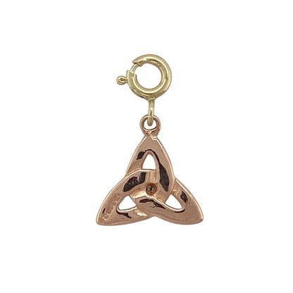 Bring meaningful Welsh symbolism and subtle sparkle to your jewellery collection with this pre-owned 9ct yellow and rose gold & diamond set Clogau Celtic Trisky knot charm, offering timeless design with elegant detail.

Design: The charm features the Celtic Trisky knot motif, symbolising eternity, balance, and the interconnectedness of life, presented in a refined and compact form.