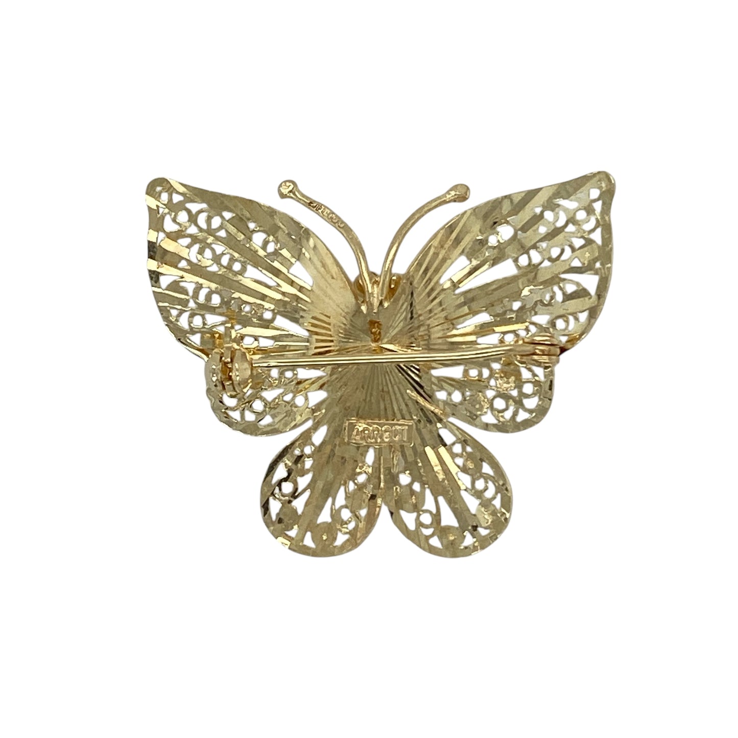 Bring delicate charm and timeless elegance to your jewellery collection with this pre-owned 9ct yellow gold butterfly brooch, offering graceful design with classic appeal.

Design: The brooch features a beautifully shaped butterfly motif, symbolising transformation and beauty, with fine detailing that gives it a light and elegant appearance.
Material: Made from 9-carat yellow gold, the warm polished finish enhances the contours of the butterfly and adds a rich golden glow.
