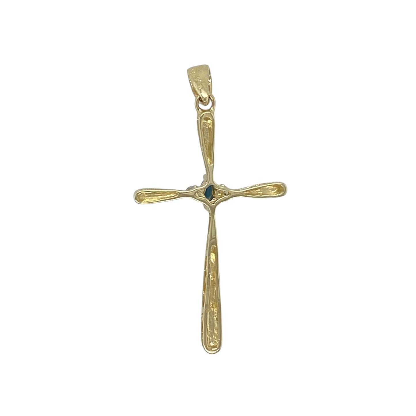 Bring meaningful symbolism and refined sparkle to your jewellery collection with this pre-owned 9ct yellow gold diamond & sapphire set cross pendant, offering timeless elegance in a delicate design.

Design: The pendant features a classic cross shape accented with a sapphire stone and diamond detailing, creating a balanced and elegant focal point.
Material: Made from 9-carat yellow gold, the warm polished finish beautifully complements the deep blue tone of the sapphire and the brilliance of the diamond.