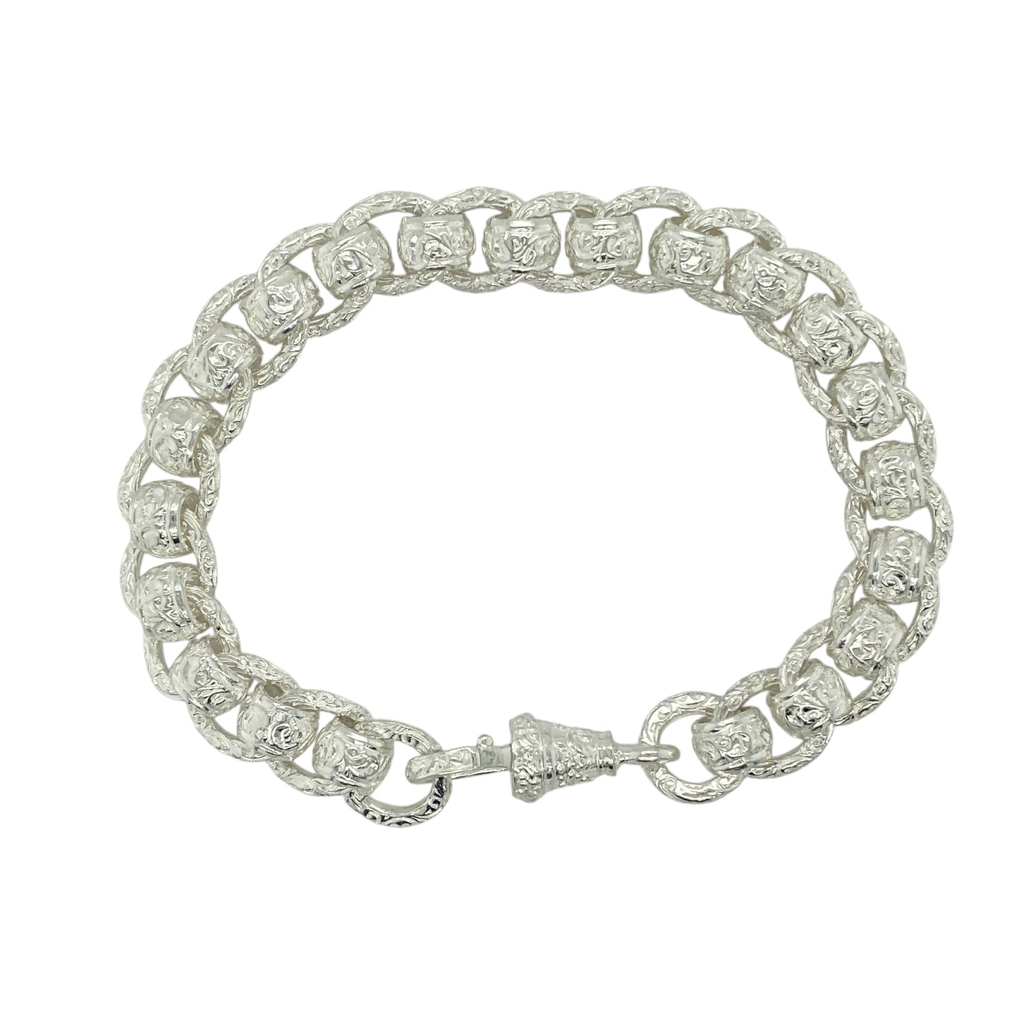 New 925 Silver 7.5" Patterned Rollerball Bracelet