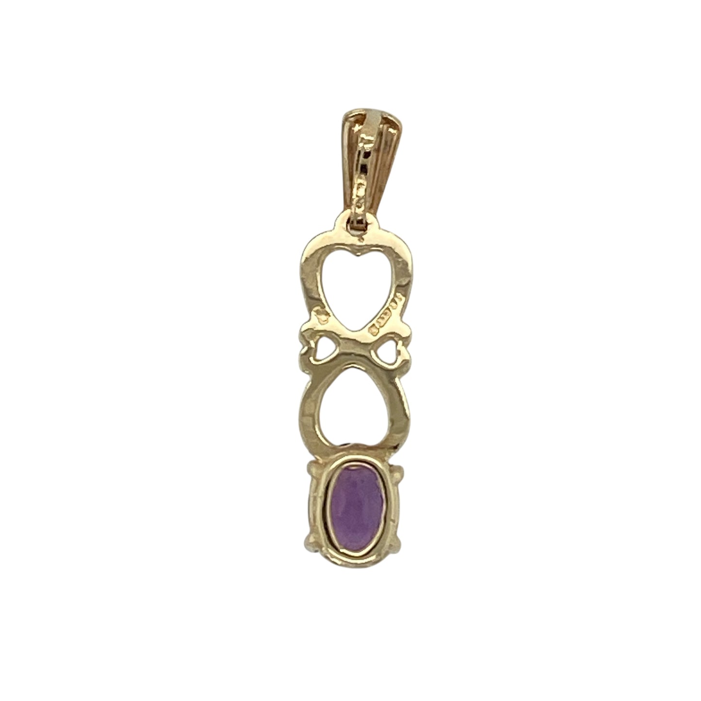 Bring romantic charm and gentle colour to your jewellery collection with this pre-owned 9ct yellow gold & amethyst set heart pendant, offering timeless elegance in a delicate design.

Design: The pendant features a heart-shaped design centred with an oval amethyst, creating a beautiful symbol of love accented by rich purple tones.
Material: Made from 9-carat yellow gold, the warm polished finish beautifully complements the vibrant colour of the amethyst.