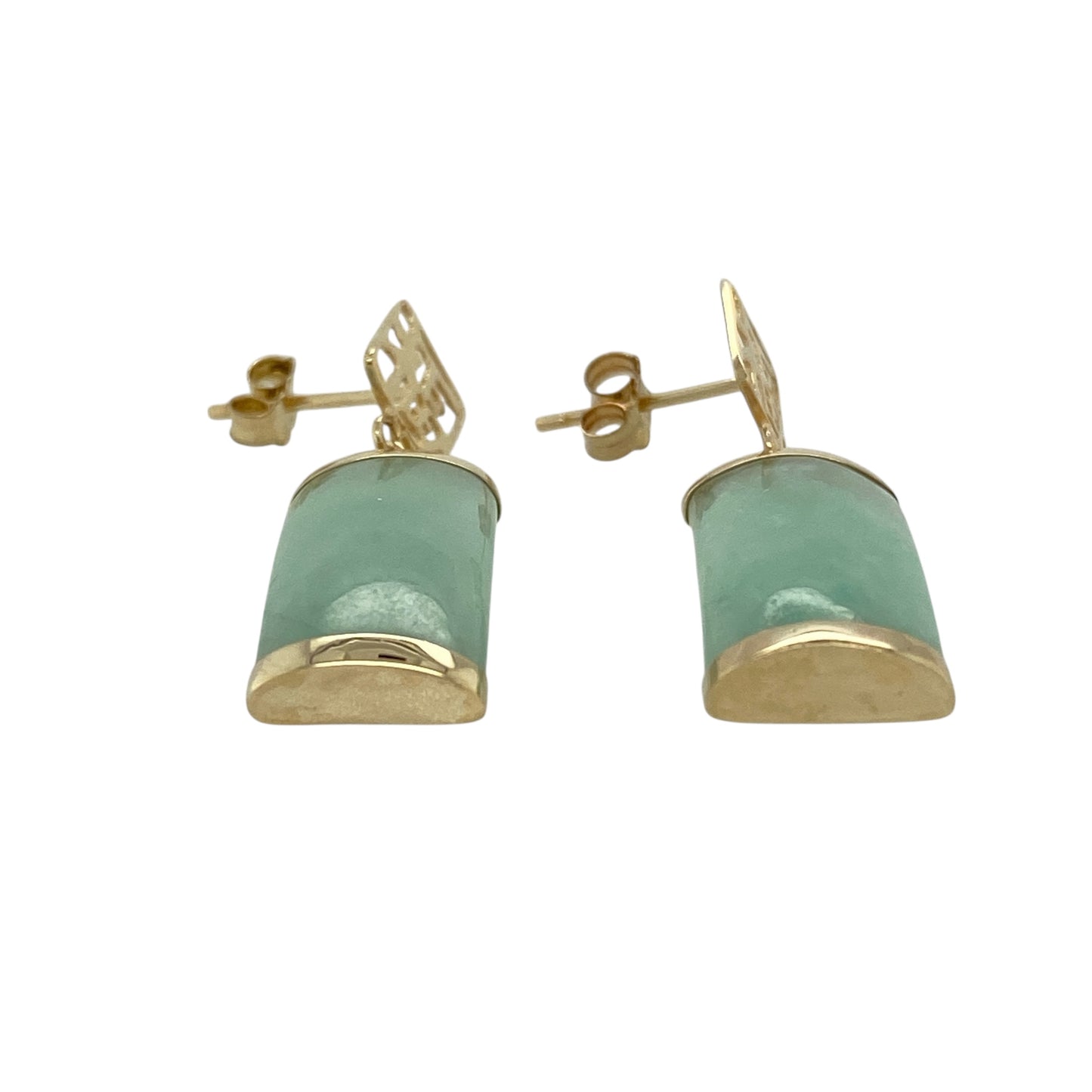 Bring cultural elegance and natural colour to your jewellery collection with these pre-owned 9ct yellow gold jade set oriental drop earrings, a graceful design with timeless charm.

Design: The earrings feature an oriental-inspired drop style, accented with smooth jade elements that create a refined and flowing silhouette. The design offers gentle movement and visual interest while remaining elegant and wearable.